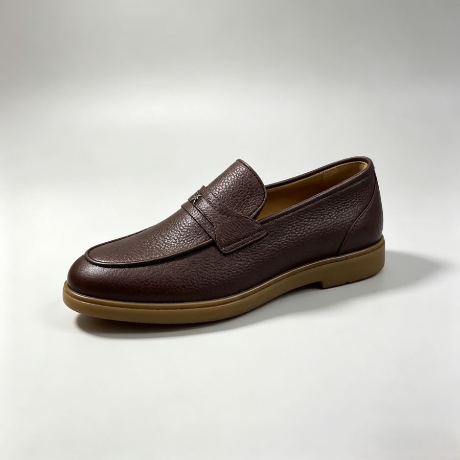 Men's Dark Brown Pebble Leather Penny Loafers
