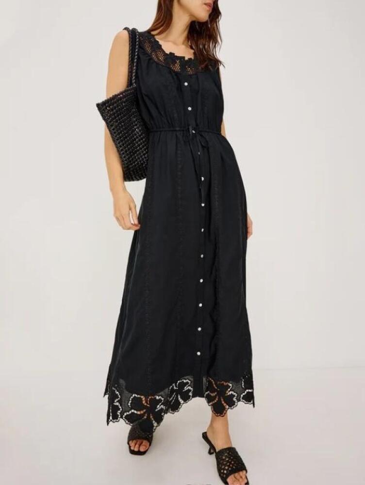 Clover Bloom Embroidered Black Lace Maxi Dress
