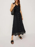 Clover Bloom Embroidered Black Lace Maxi Dress