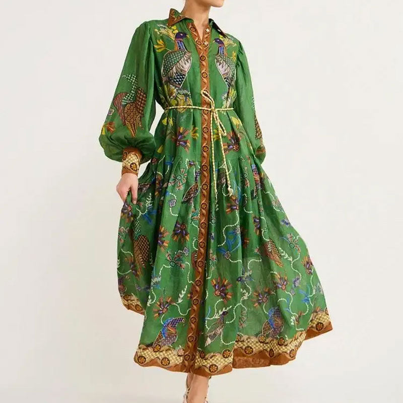 Lantern sleeve printed dress