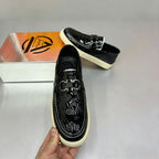 Embossed Patent Leather Metal-Bit Loafers