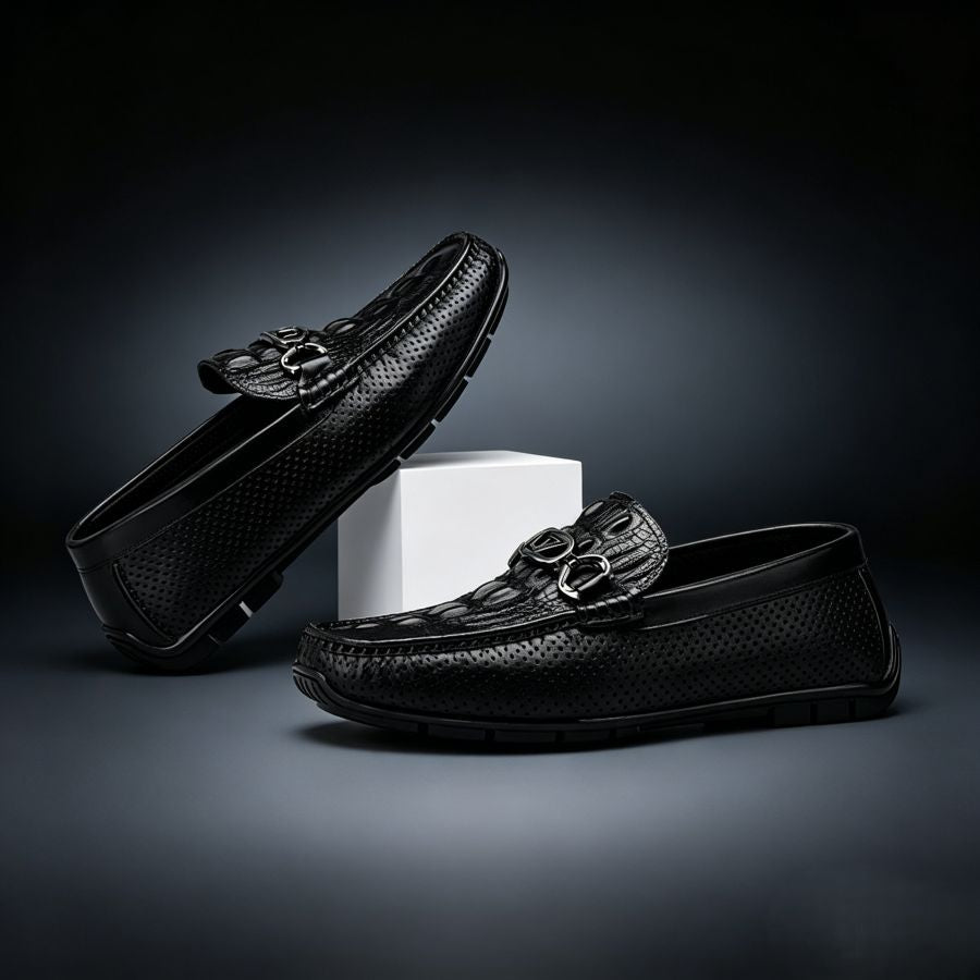 Men's Crocodile Pattern Openwork Casual Loafers