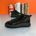 Men's Black Patent Leather Monogram High Top Sneakers