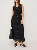 Clover Bloom Embroidered Black Lace Maxi Dress