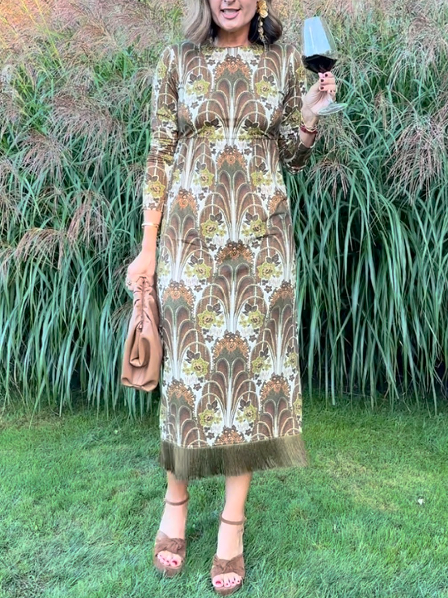 Fringe-Print Maxi Dress