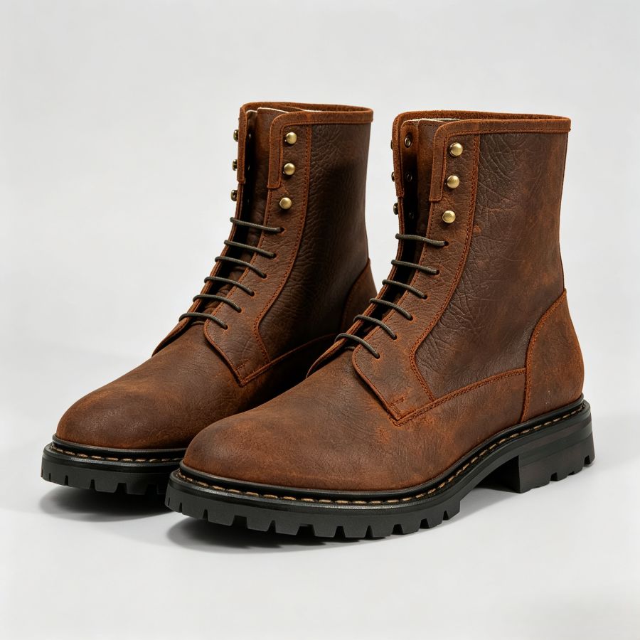 Vintage Distressed Brown Lug Sole Work Ankle Boots