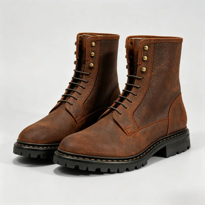 Vintage Distressed Brown Lug Sole Work Ankle Boots