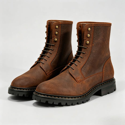 Vintage Distressed Brown Lug Sole Work Ankle Boots