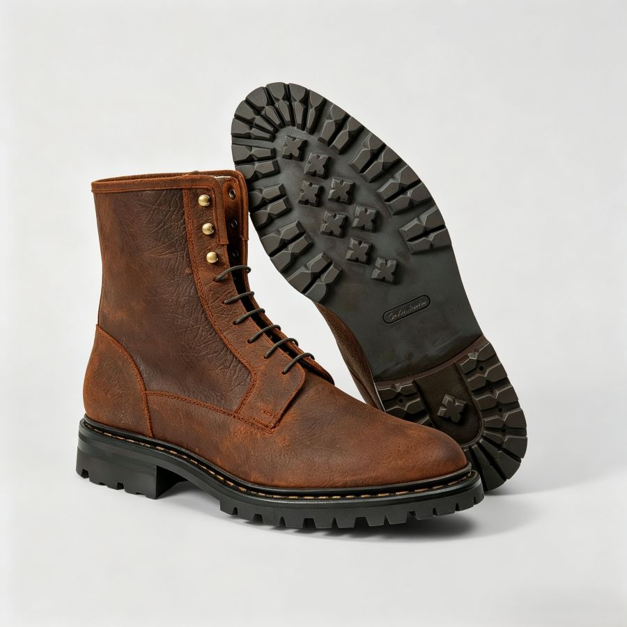 Vintage Distressed Brown Lug Sole Work Ankle Boots