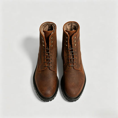 Vintage Distressed Brown Lug Sole Work Ankle Boots