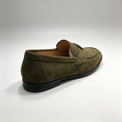 Men's Olive Green Suede Slip-On Loafers With Metal Buckle