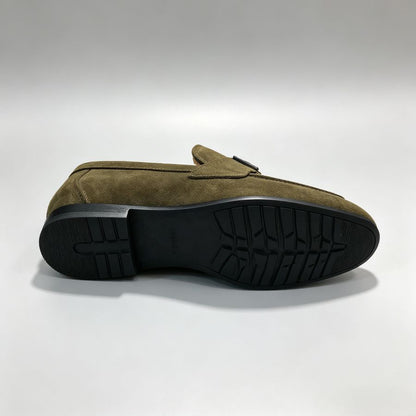 Men's Olive Green Suede Slip-On Loafers With Metal Buckle