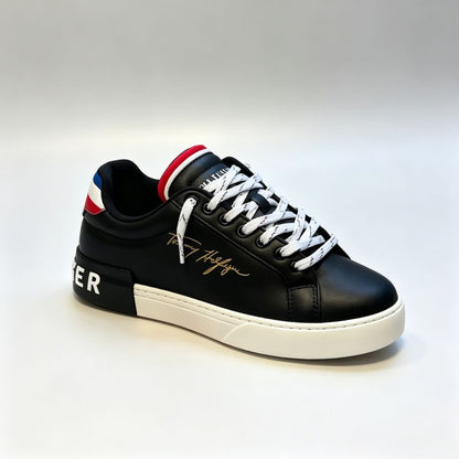 Men's Black Color-Blocked Leather Street Sneakers