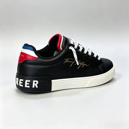 Men's Black Color-Blocked Leather Street Sneakers