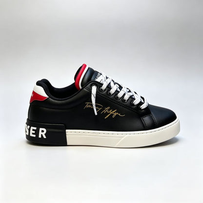 Men's Black Color-Blocked Leather Street Sneakers
