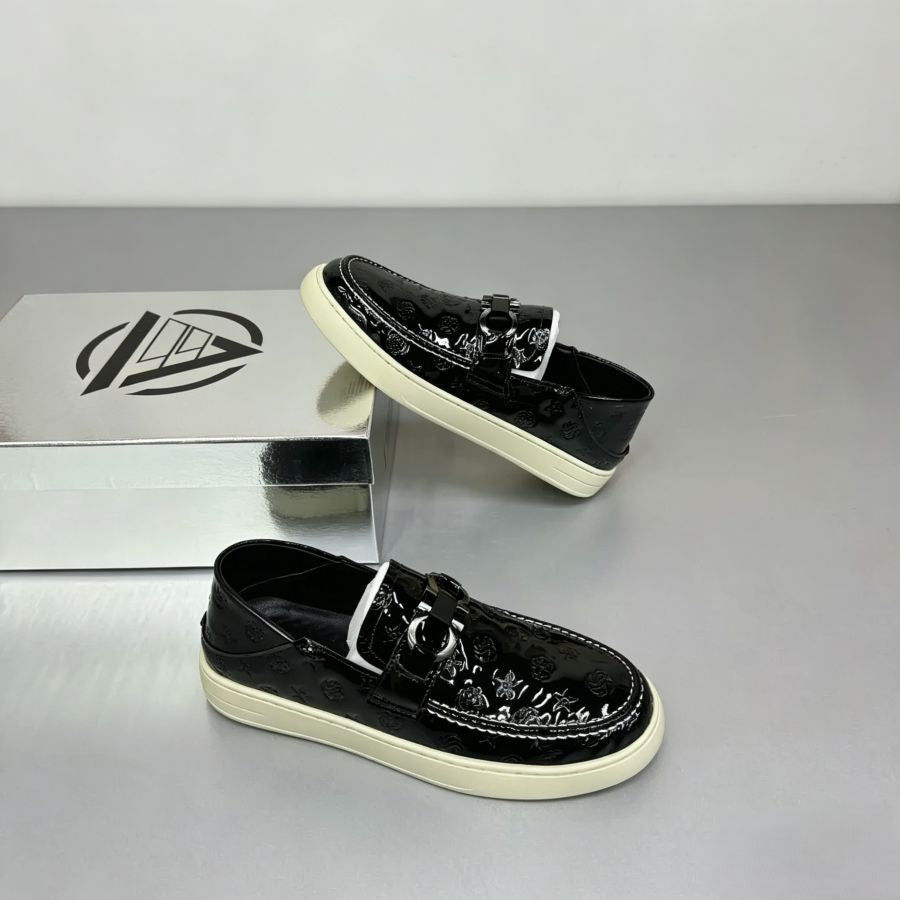 Embossed Patent Leather Metal-Bit Loafers