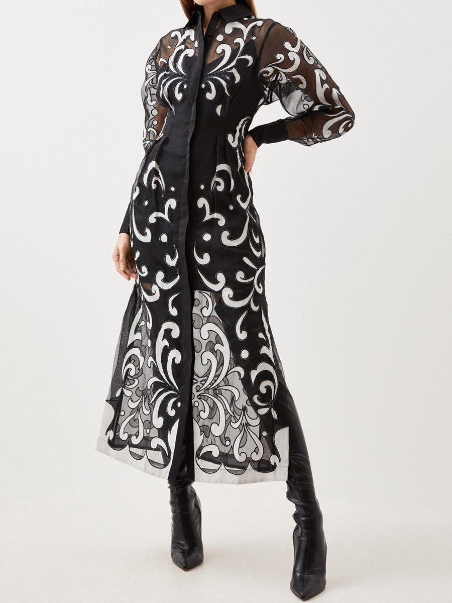 Applique Details See-through Maxi Dress