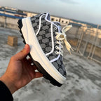 Luxury-Inspired Grey GG Platform Casual Sneakers