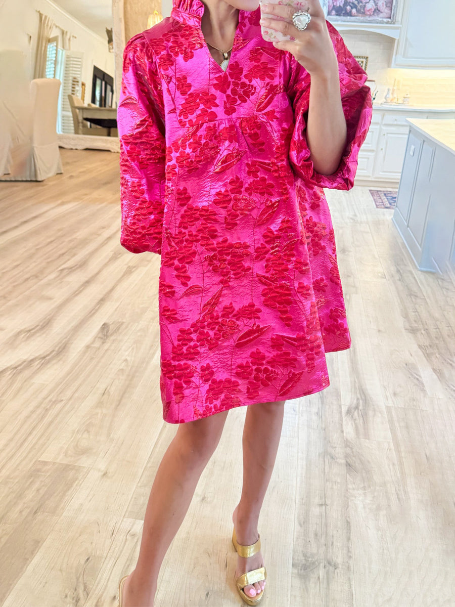 Ruffle Neck Jacquard Dress