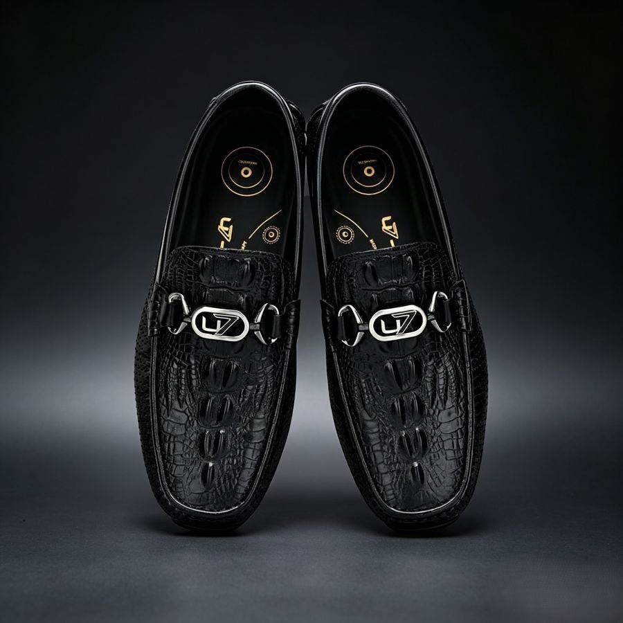 Men's Crocodile Pattern Openwork Casual Loafers