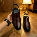 Men's Burgundy Closed-Toe Leather Sandals