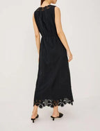Clover Bloom Embroidered Black Lace Maxi Dress
