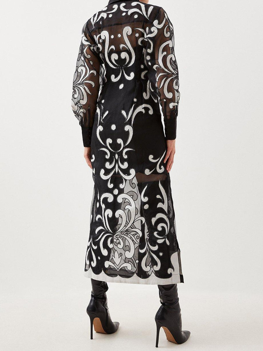 Applique Details See-through Maxi Dress
