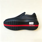 Men's Luxury Black Leather Knit Slip-on Shoes