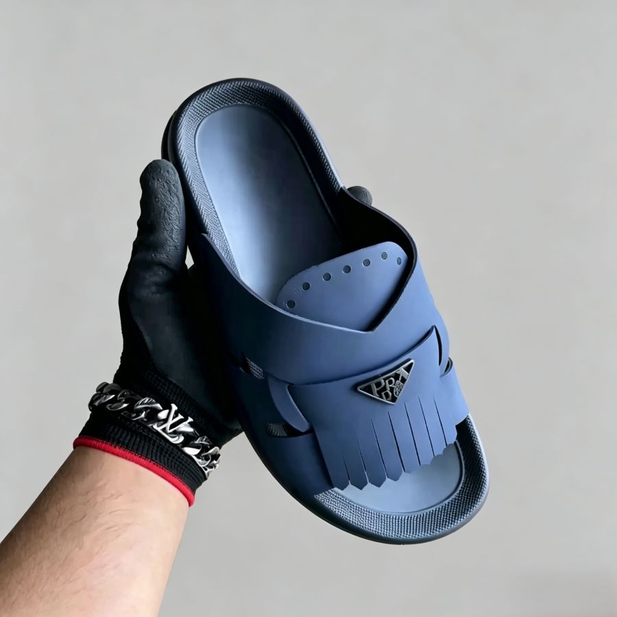 Men's Navy Blue Fringe Slide Sandals