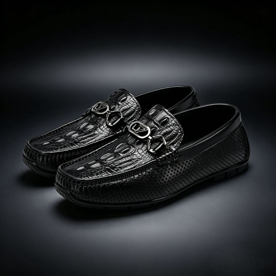 Men's Crocodile Pattern Openwork Casual Loafers