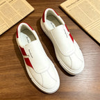 Premium White Leather Slip-On Shoes with Red Detail for Men