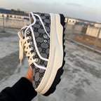 Luxury-Inspired Grey GG Platform Casual Sneakers