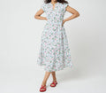 Smocked Waist Floral Midi Dress with Split Neck and Pockets