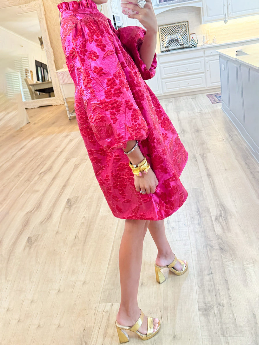 Ruffle Neck Jacquard Dress