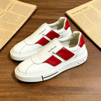 Premium White Leather Slip-On Shoes with Red Detail for Men