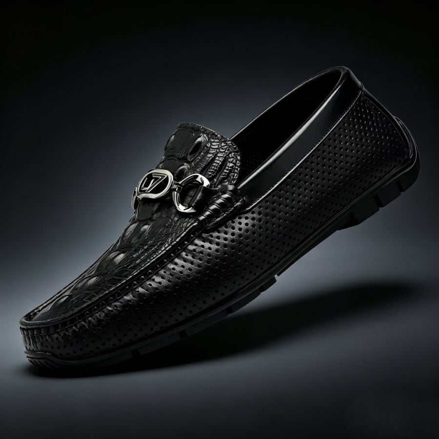 Men's Crocodile Pattern Openwork Casual Loafers