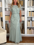 Soft Sage Beaded Evening Gown