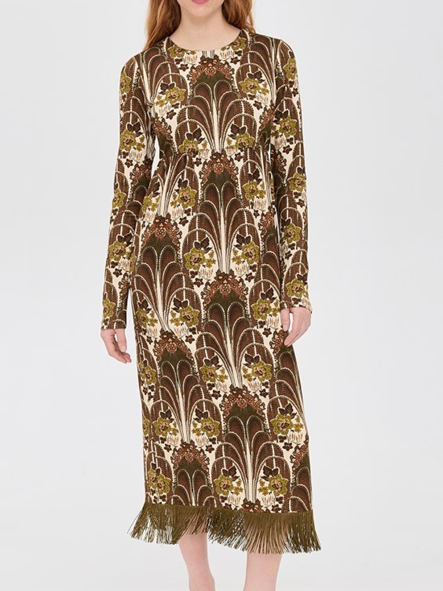 Fringe-Print Maxi Dress