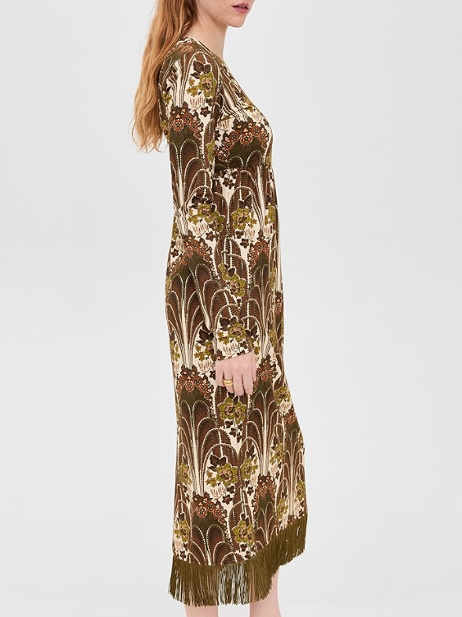 Fringe-Print Maxi Dress