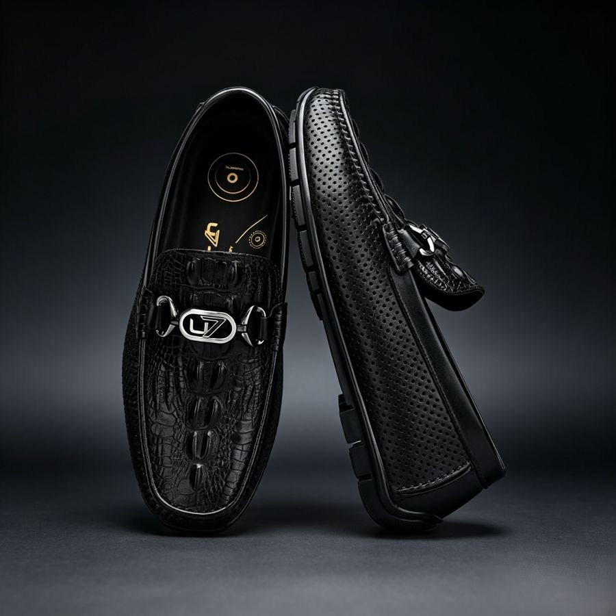 Men's Crocodile Pattern Openwork Casual Loafers