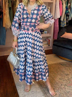 Mediterranean Breeze Tiered Ikat Dress