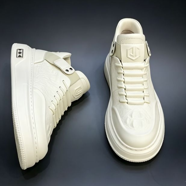 Men's Crocodile Print Platform Mid-Top Shoes