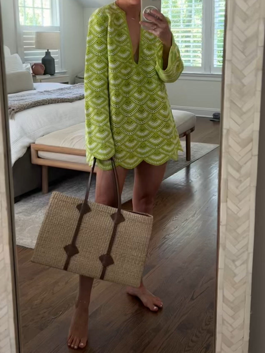 Crochet Long Sleeve Mini Dress