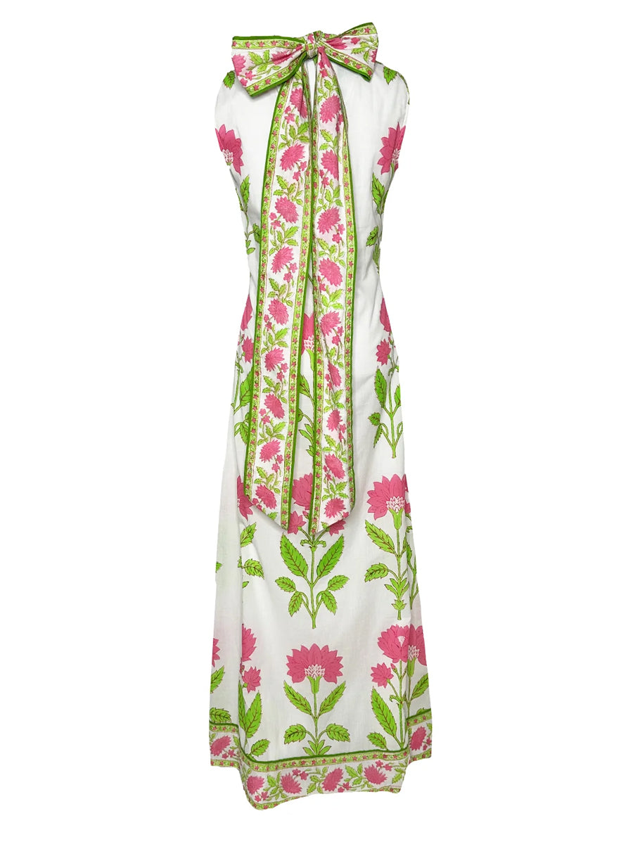 Floral Print Sleeveless Lace-up Maxi Dress