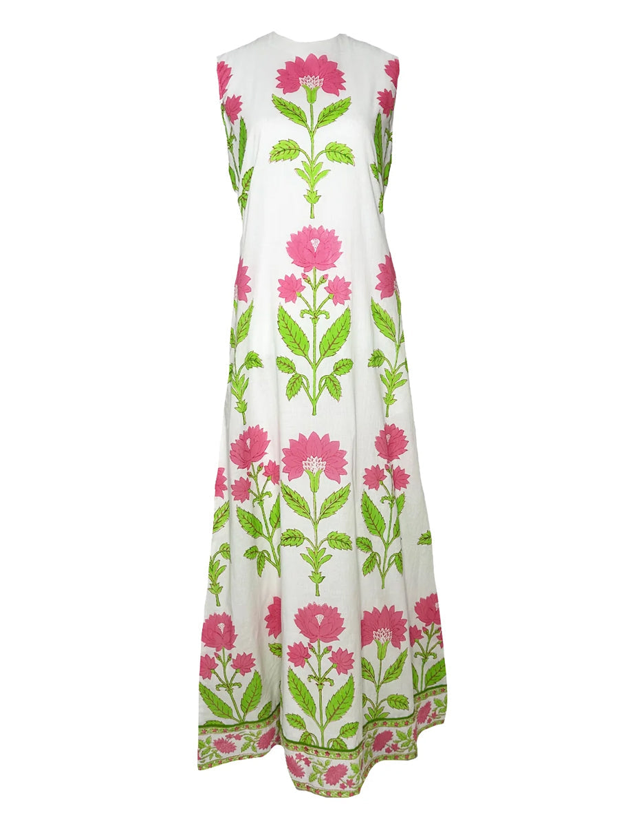 Floral Print Sleeveless Lace-up Maxi Dress