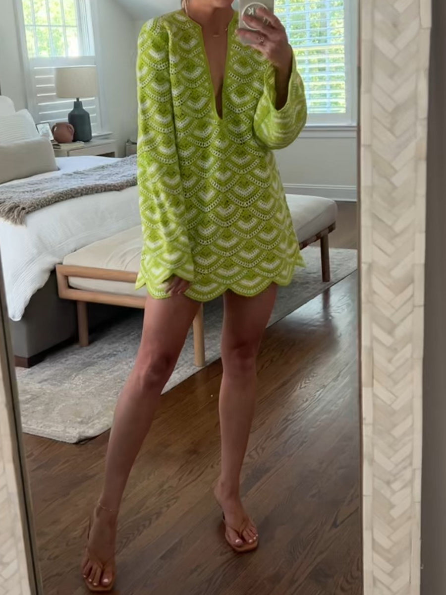 Crochet Long Sleeve Mini Dress