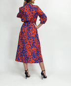 Cobalt & Orange Abstract Print Shirt Midi Dress