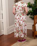 Strawberry Print Tiered Midi Shirt Dress with Pockets