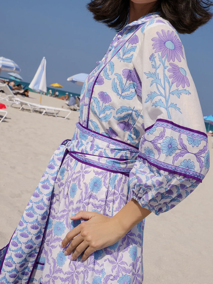 Placement Print Long Sleeve Belted Mini Dress