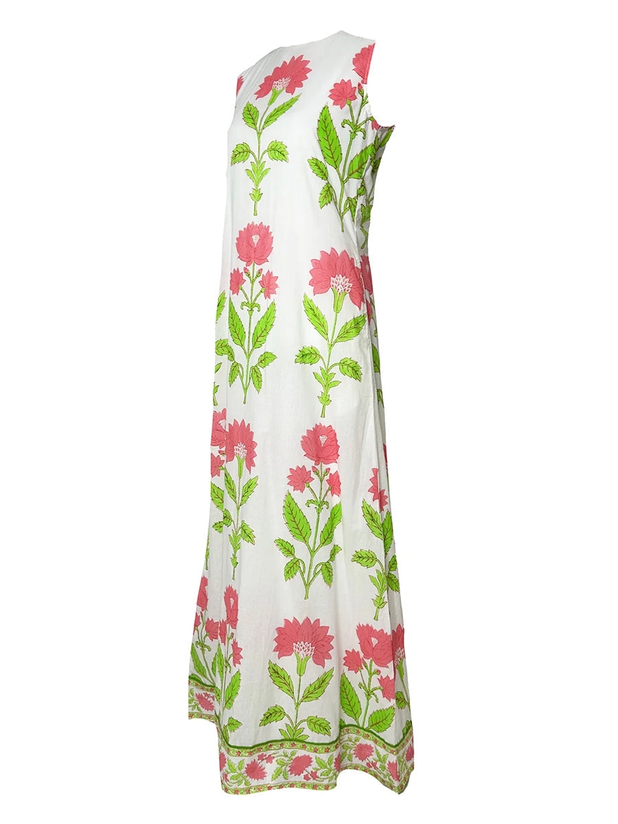 Floral Print Sleeveless Lace-up Maxi Dress